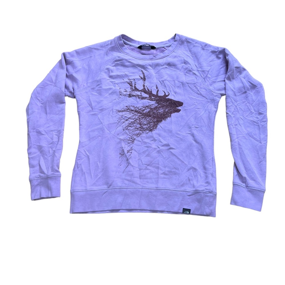 The North Face Womens Sz M Lilac Purple Deer Moose Crewneck Sweatshirt